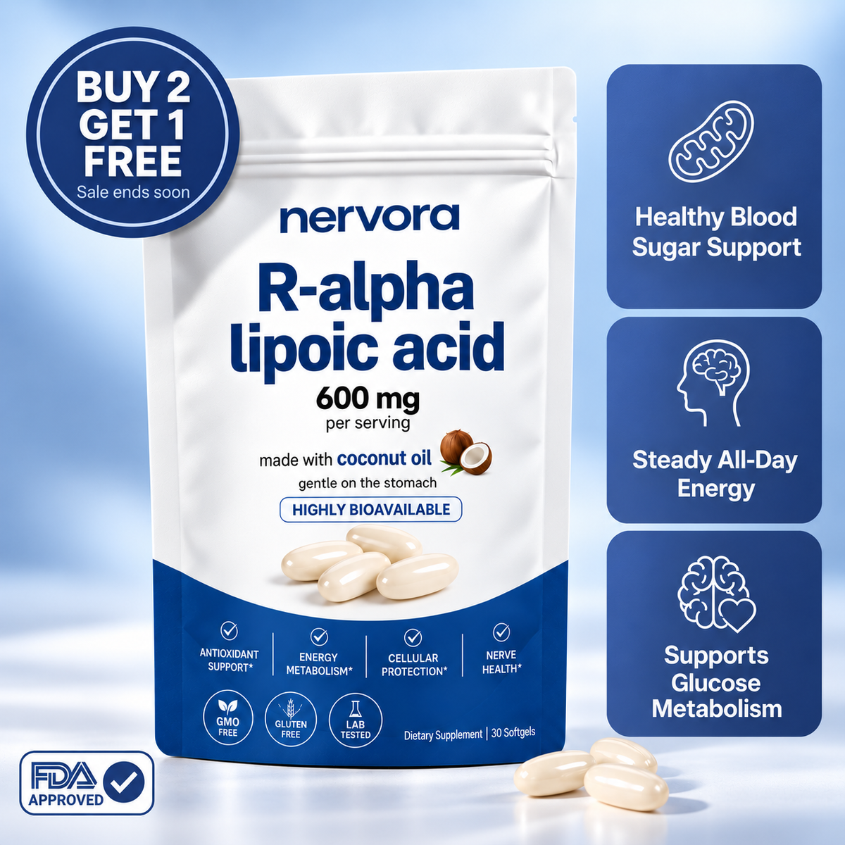 R-Alpha Lipoic Acid 600mg Pure R-Form Softgels